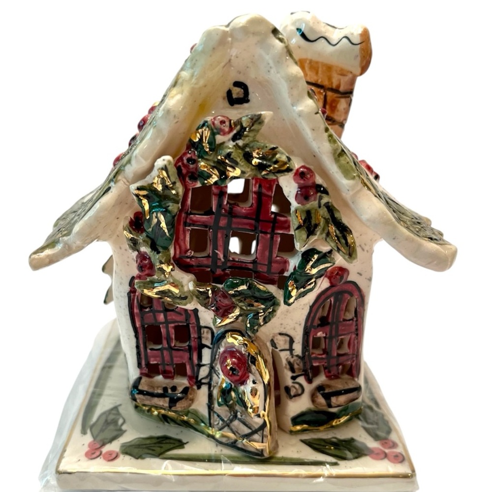 Heather Goldminc Blue Sky Clayworks Holly Berry Candle House & Base New in Box